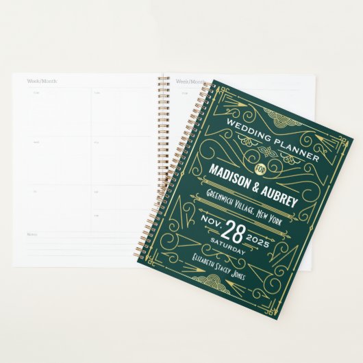 Art Deco Goud Groen 1920s Elegante Gatsby Bruiloft Planner (Display)