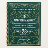 Art Deco Goud Groen 1920s Elegante Gatsby Bruiloft Planner (Voorkant)