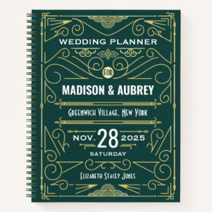 Art Deco Goud Groen 1920s Elegante Huwelijksplanne Notitieboek