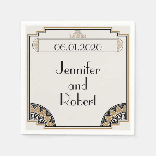 Art Deco Goud Posh Bruiloft Servet (Voorkant)