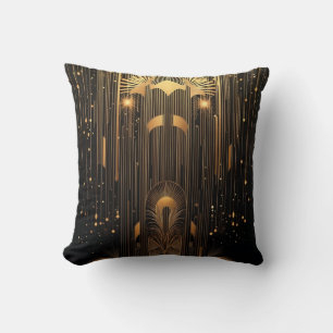 Art Deco Goud Regen Egyptische Kunst Zwart 15 x 15 Kussen