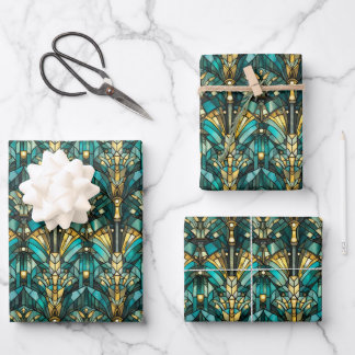 Art Deco Goud & Teal Inpakpapier Vlakke Vellen