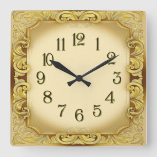Art Deco Goud Vierkante Klok