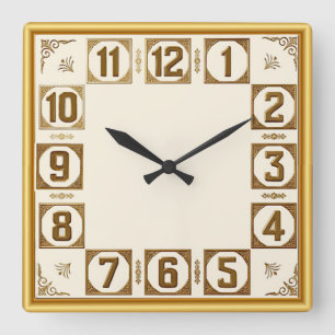 Art Deco Goud Vierkante Klok