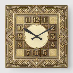Art Deco Goud Vierkante Klok
