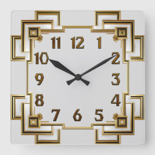 Art Deco Goud Vierkante Klok