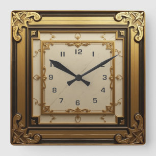 Art Deco-goud Vierkante Klok