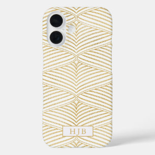 Art Deco Goud & Wit Monogram iPhone 16 Hoesje