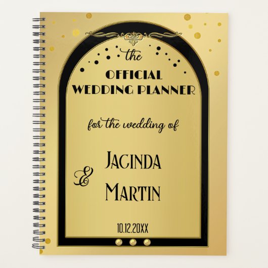 Art Deco Goud Zwart Confetti Bruiloft Planner (Voorkant)