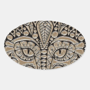 Art deco goud zwart Egyptische stijl kat Ovale Sticker