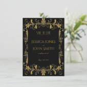 Art deco goud zwart elegante bruiloft uitnodiging (Staand voorkant)