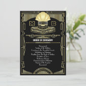 Art Deco Goud Zwart Entourage Orde van Ceremonie Programma (Staand voorkant)