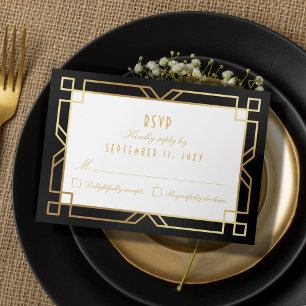 Art Deco  Goud Zwart Lijst RSVP-kaart RSVP Kaartje