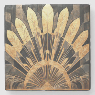 Art Deco Goud Zwart sunburst Motief Stenen Onderzetter
