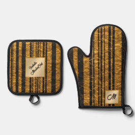 Art Deco Goud Zwart  Trendy Collectie Ovenwant & Pannenlap Set