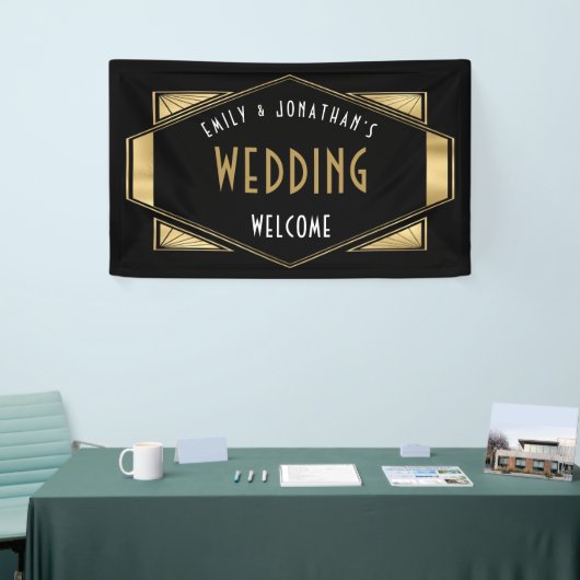 Art Deco Goud Zwart Welkom bij Bruiloft Spandoek (Beurs)