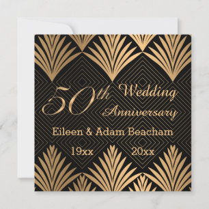 Art deco gouden bladeren 50e Jubileum platte kaart