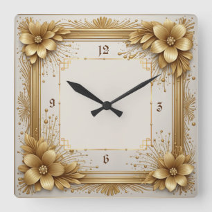 Art Deco gouden bloem Vierkante Klok