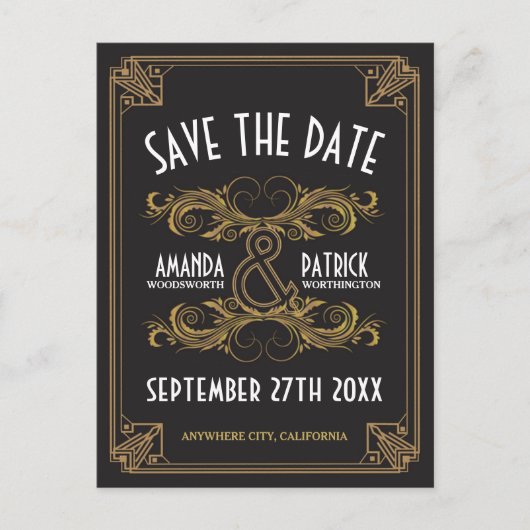 Art Deco  Gouden Bruiloft Save the Date Kaarten (Voorkant)