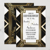 Art Deco Gouden Bruiloft Uitnodiging (Voorkant / Achterkant)