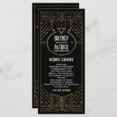 Art Deco  gouden en zwarte bruiloftsprogramma's Programma (Voorkant / Achterkant)