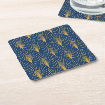 Art Deco Gouden Geometrische Waaiers op Marineblau