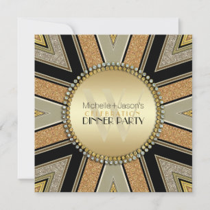 Art Deco Gouden Glitter Uitnodiging Eettafel Feest