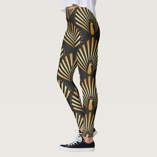 Art deco gouden pauwenpatroon leggings (Links)