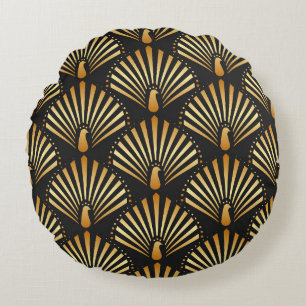Art deco gouden pauwenpatroon rond kussen