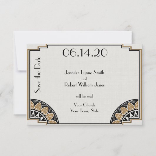 Art Deco Gouden Posh Bruiloft Opslaan van de Datum Save The Date (Voorkant)