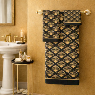 Art Deco Gouden Vaanpatroon Donkerbruin Bad Handdoek