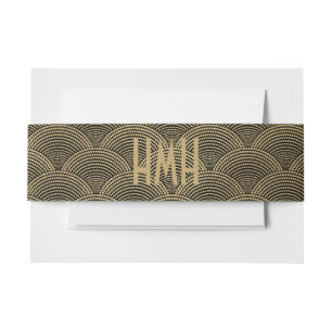Art Deco Gouden Waaierschelpenpatroon Monogram  Uitnodigingen Wikkel