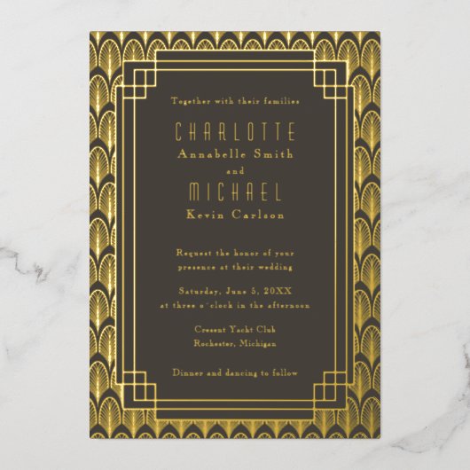 Art Deco  goudFolie Uitnodiging (Voorkant)