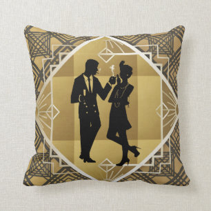 Art Deco Great Gatsby Black Gold Flapper Couple Kussen