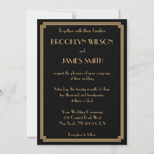 Art Déco Great Gatsby Black Magnet Wedding Invite (Recto)