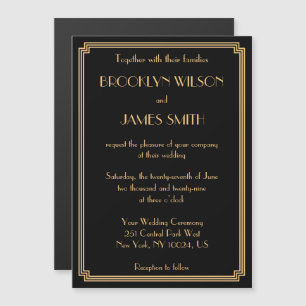 Art Deco Great Gatsby Black Magnet Wedding Invites Magnetische Uitnodiging