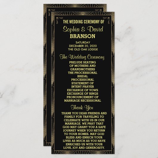  Art Deco Great Gatsby Custom Program Programma (Voorkant / Achterkant)