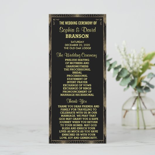  Art Deco Great Gatsby Custom Program Programma (Staand voorkant)