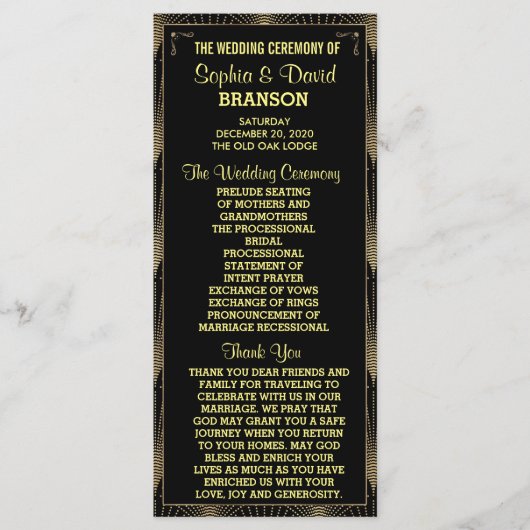 Art Deco Great Gatsby Custom Program Programma (Voorkant)