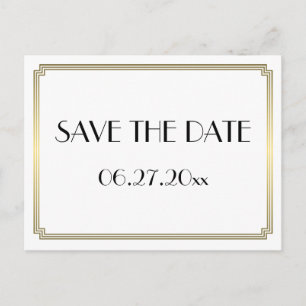 Art Deco Great Gatsby Gold Save the Date Briefkaar Aankondigingskaart