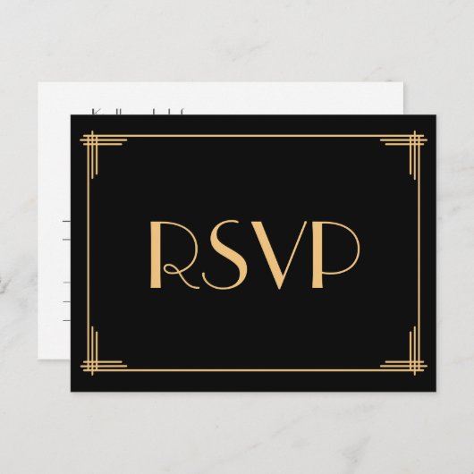 Art Deco Great Gatsby Huwelijks RSVP-briefkaarten Uitnodiging Briefkaart (Voorkant / Achterkant)