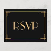 Art Deco Great Gatsby Huwelijks RSVP-briefkaarten Uitnodiging Briefkaart (Voorkant)