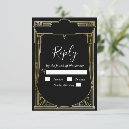 Art Deco Great Gatsby jaren 20 RSVP (Staand voorkant)