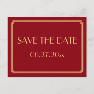 Art Deco Great Gatsby Red Save the Date Briefkaart