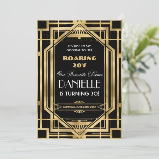 Art Deco Great Gatsby Roaring 20s 30th Birthday in Kaart (Staand voorkant)