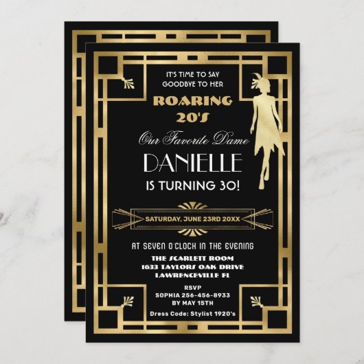 Art Deco Great Gatsby Roaring 20s 30th Birthday Kaart (Voorkant / Achterkant)