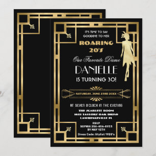 Art Deco Great Gatsby Roaring 20s 30th Birthday Kaart