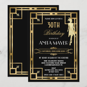 Art Deco Great Gatsby Roaring 20s Birthday ELKE LE Kaart
