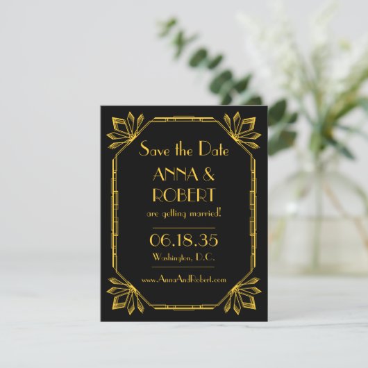 Art Deco Great Gatsby Save The Date (Staand voorkant)