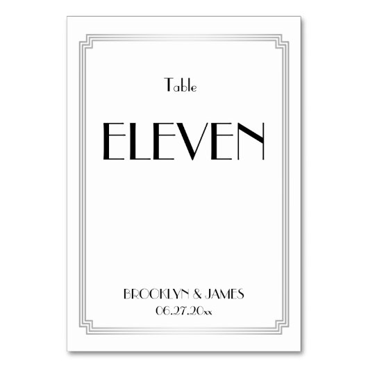 Art Deco Great Gatsby Silver Wedding Table Numbers Kaart (Voorkant)